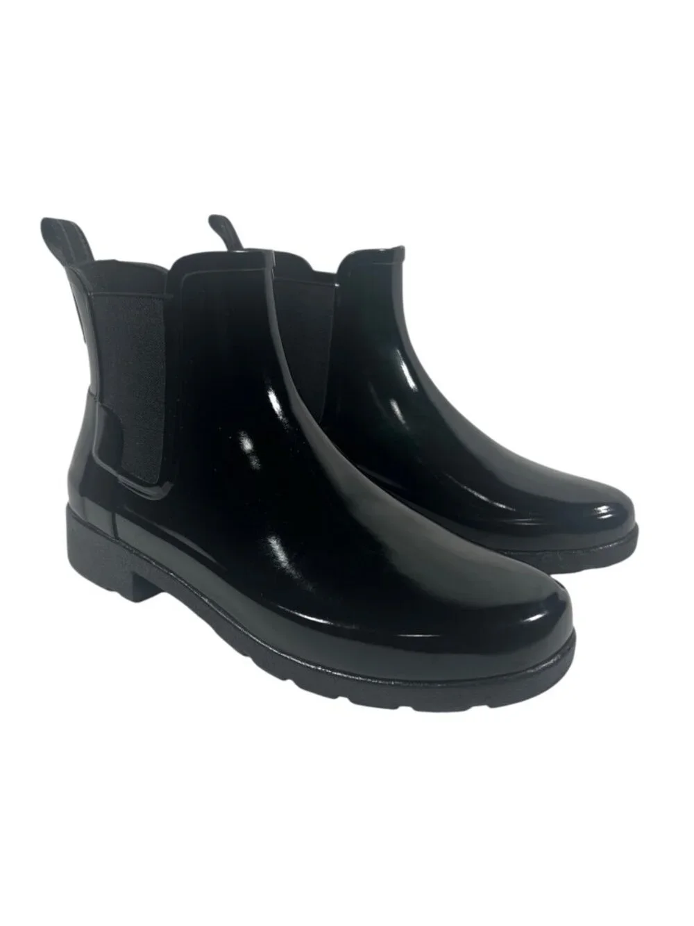 Hunter Boots Womens 6 Refined Chelsea Slip On Rain Travel Commute Gloss Black